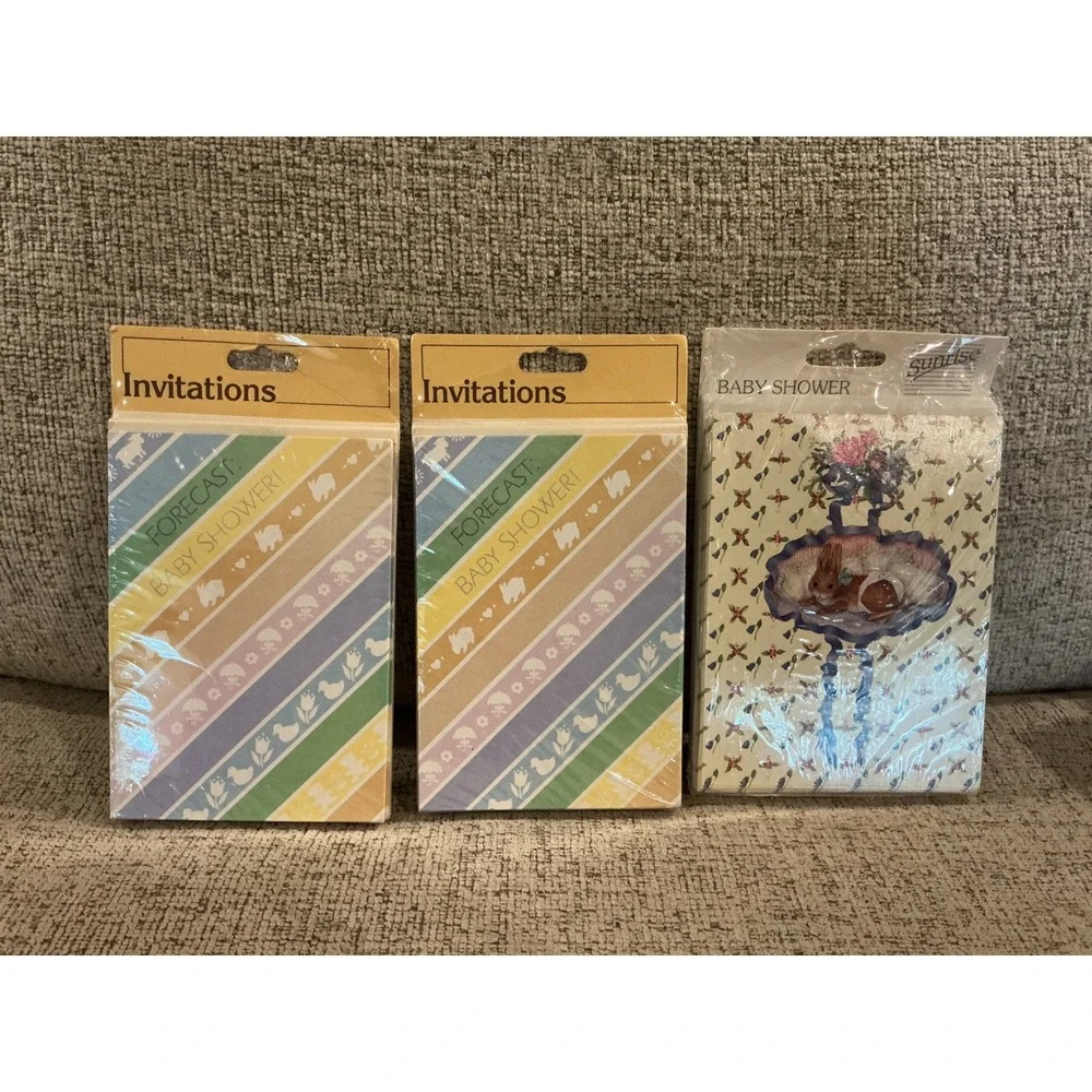 Vtg Baby Shower Invitations Lot of 3 Packs 24 Count Susan Wheeler Rainbow Bunny
